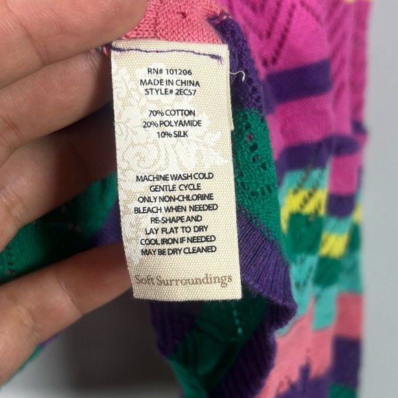 NWT Soft Surroundings Rainbow Striped Cropped Open Cardigan Sweater Large - Picture 5 of 6